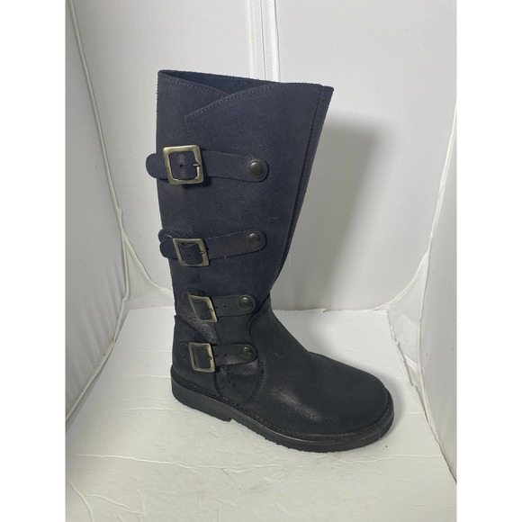 Sundance Black Suede Buckle Mid Calf Moto Boot size 6-6.5 - Picture 1 of 10